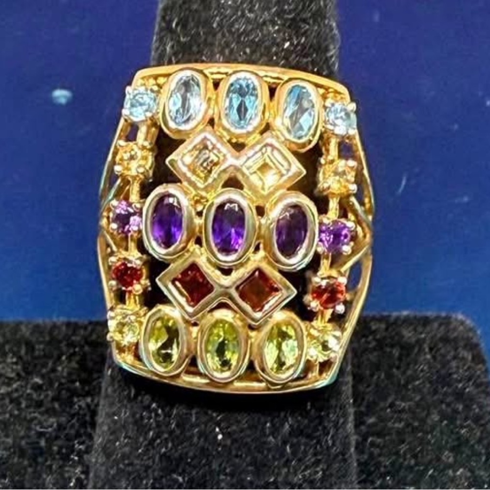 XXL 10K Solid Real Gold Ring All Natural Gemstones sz 8 & sizable heavy gold 😍